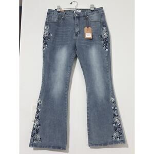 NWT VIP Honey Blue Embroidered Jeans Flare Boho Hippie Women’s 2XL 35x29